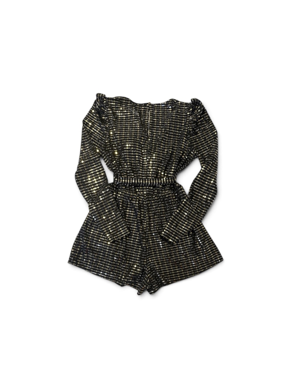 Lulus Bettie Gold Metallic Sparkle Long Sleeve Romper – Size Large NWT - Picture 6 of 8